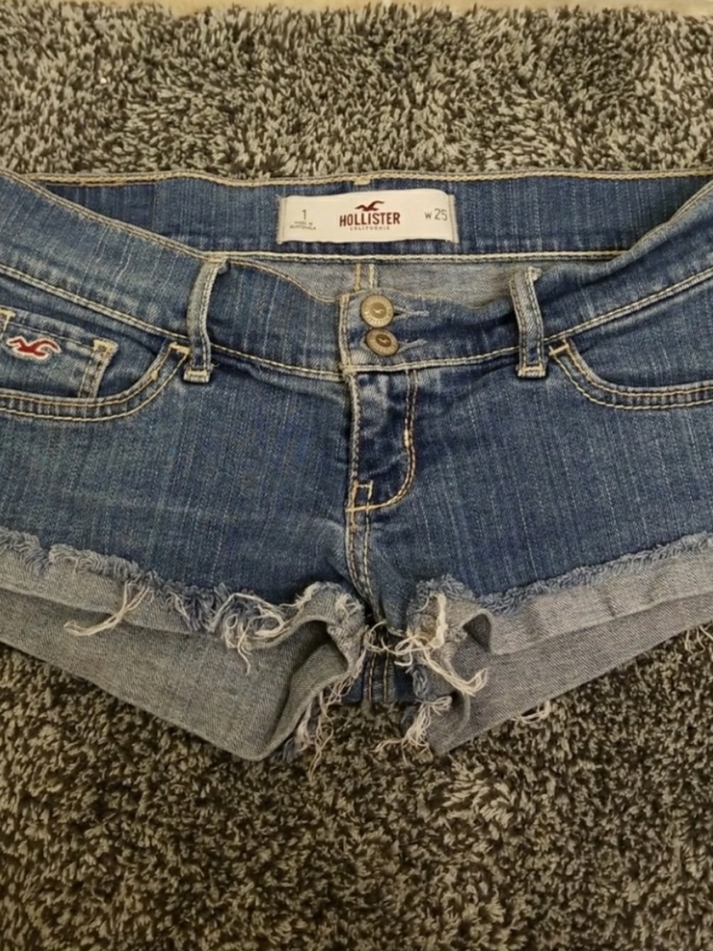 Hollister Frayed Hem Blue Denim Low-Rise Shorts